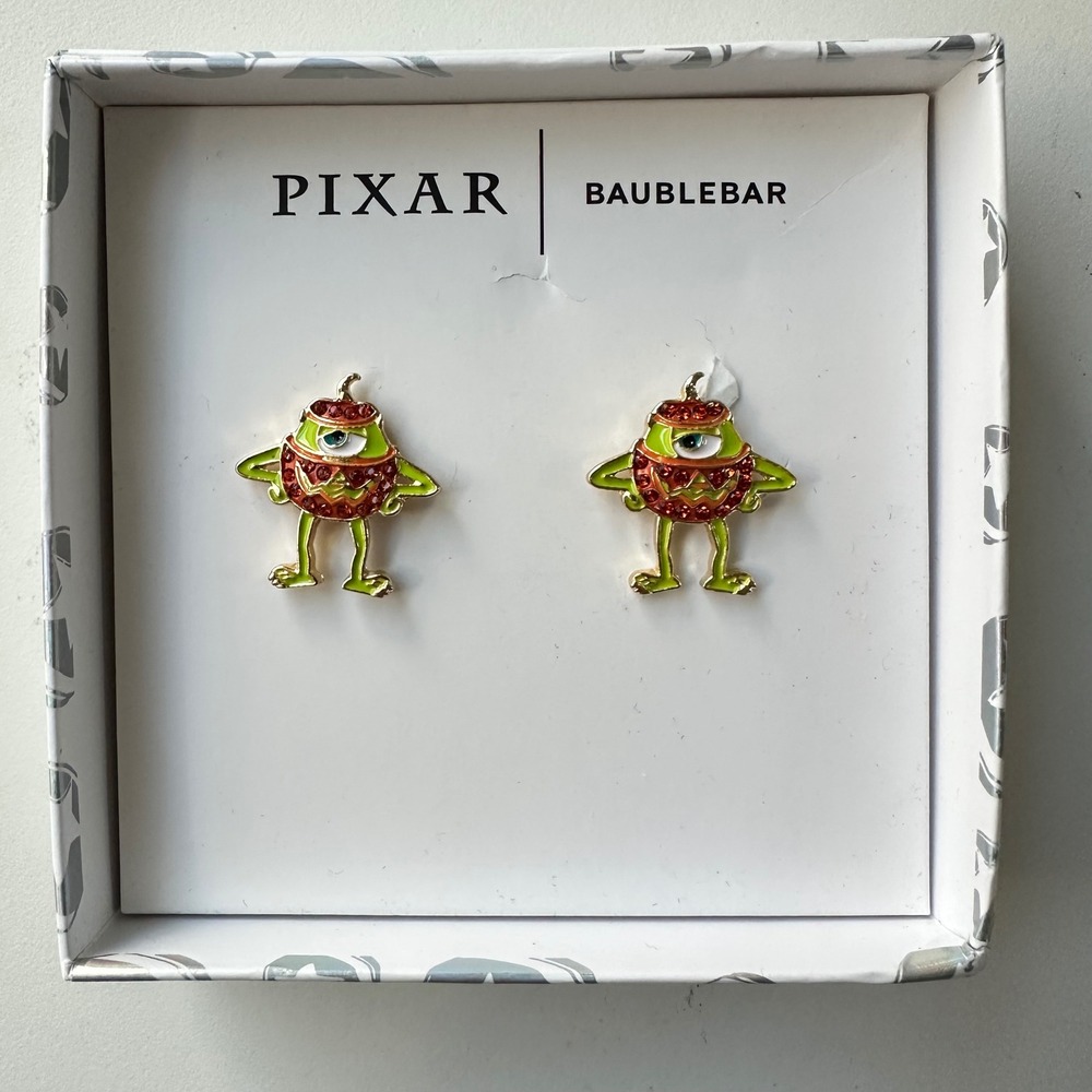 NIB DisneyxBaubleBar Pixar Mike Wazowski Halloween Pumpkin Earrings Monsters Inc